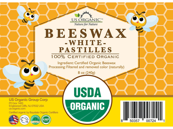 US Organic Beeswax White Pastille, 100% Pure Certified USDA Organic, 8oz