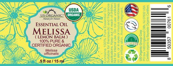 US Organic Melissa Essential Oil (Lemon Balm), 100% Pure Certified