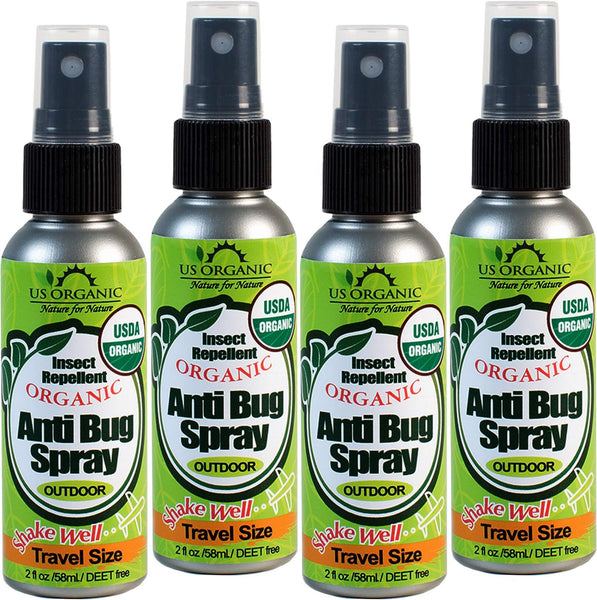US Organic Anti Bug Spray Outdoor, four 2 fl oz travel-size bottles