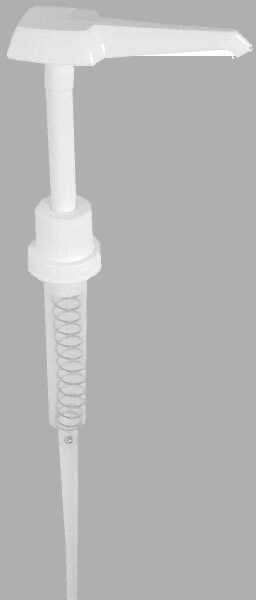 White one gallon bottle industrial pump dispenser on gray background