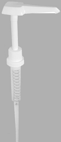 White one gallon bottle industrial pump dispenser on gray background