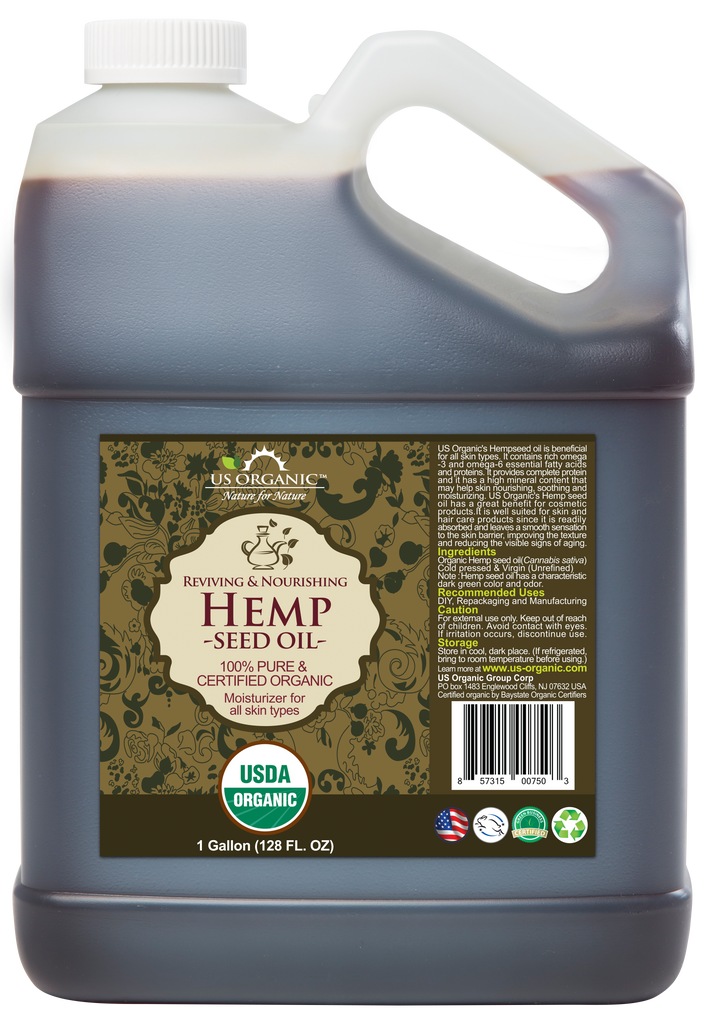 US Organic Hemp Seed Oil Certified Organic Pure & Natural Cold Pressed Virgin Unrefined Size for DIY and Small Manufacturers 128 oz 1 Gallon