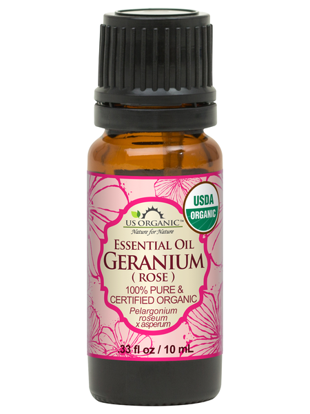 US Organic Rose Geranium Essential Oil, 100% Pure Certified USDA Organic, 10 ml