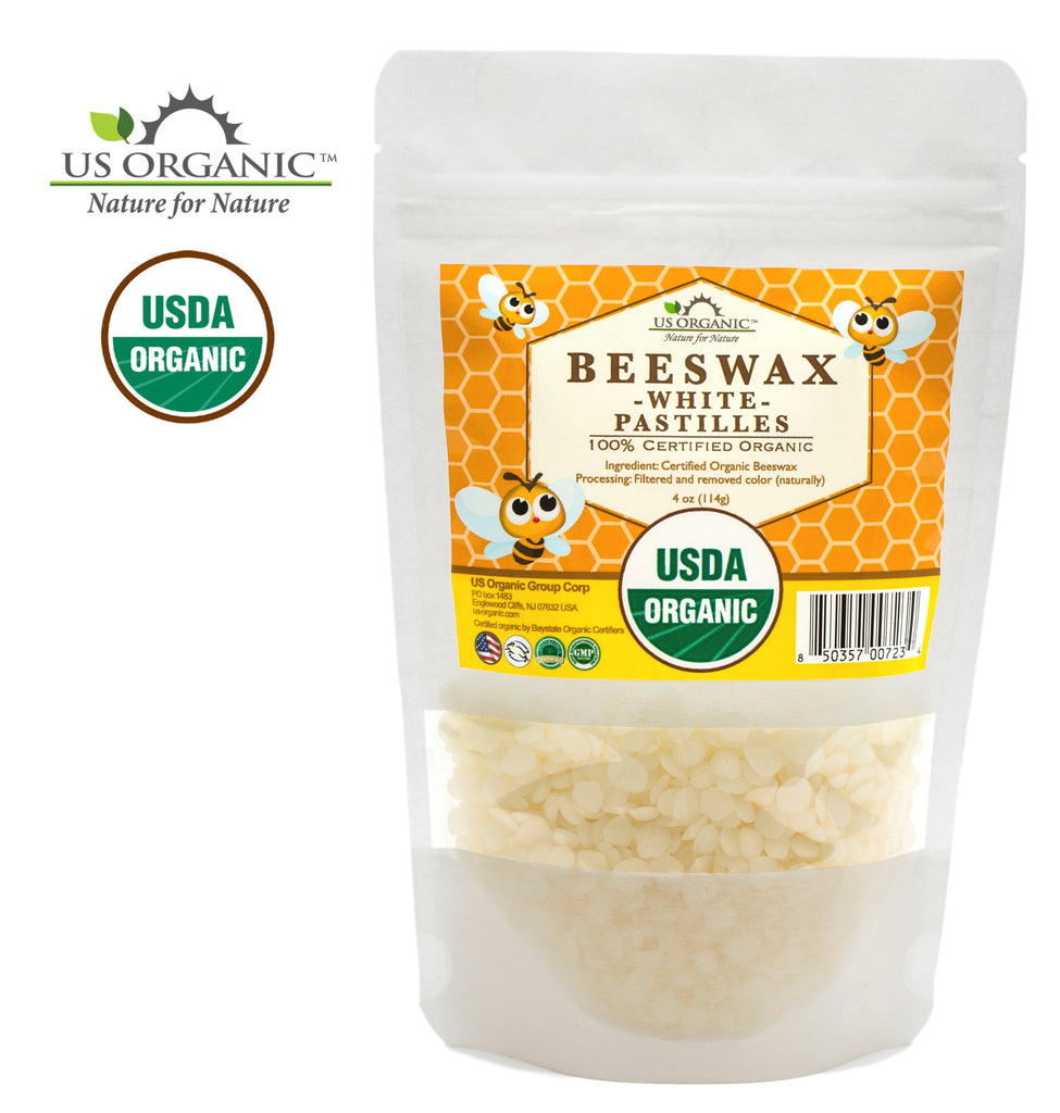 US Organic Beeswax White Pastille, 100% Pure Certified USDA Organic, 4oz