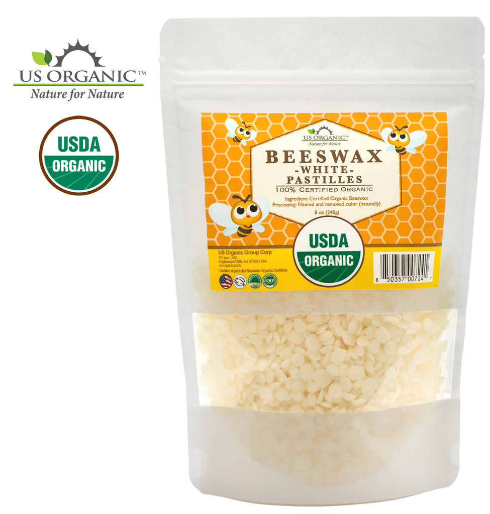 Organic White Beeswax Pellets (1lb) by YUCH 100% Pure USDA Organic Beeswax