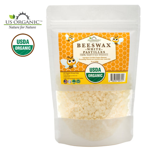 US Organic Beeswax White Pastille, 100% Pure Certified USDA Organic, 8oz
