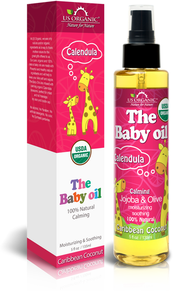 US Organic, The Baby Oil, Caribbean Coconut, with Calendula, Jojoba, Olive Oil, and Vitamin E, USDA Certified Organic, 5 oz